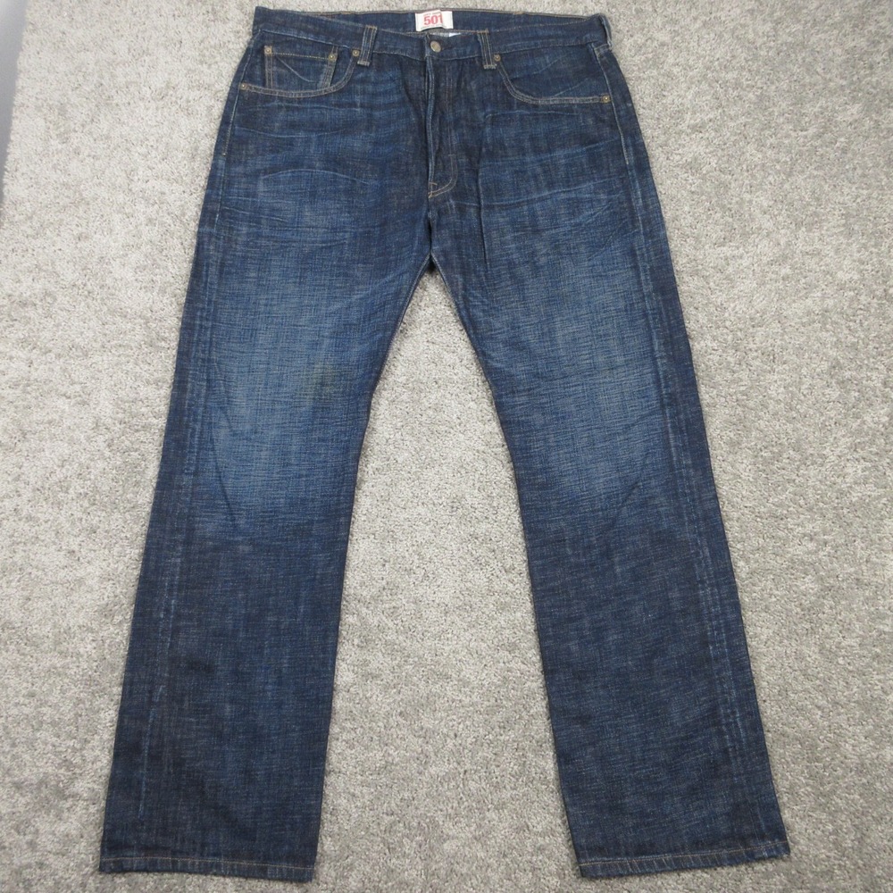 Levis Jeans Mens 38x32 Blue Denim Pants 501 Button Fly Original Straight Leg